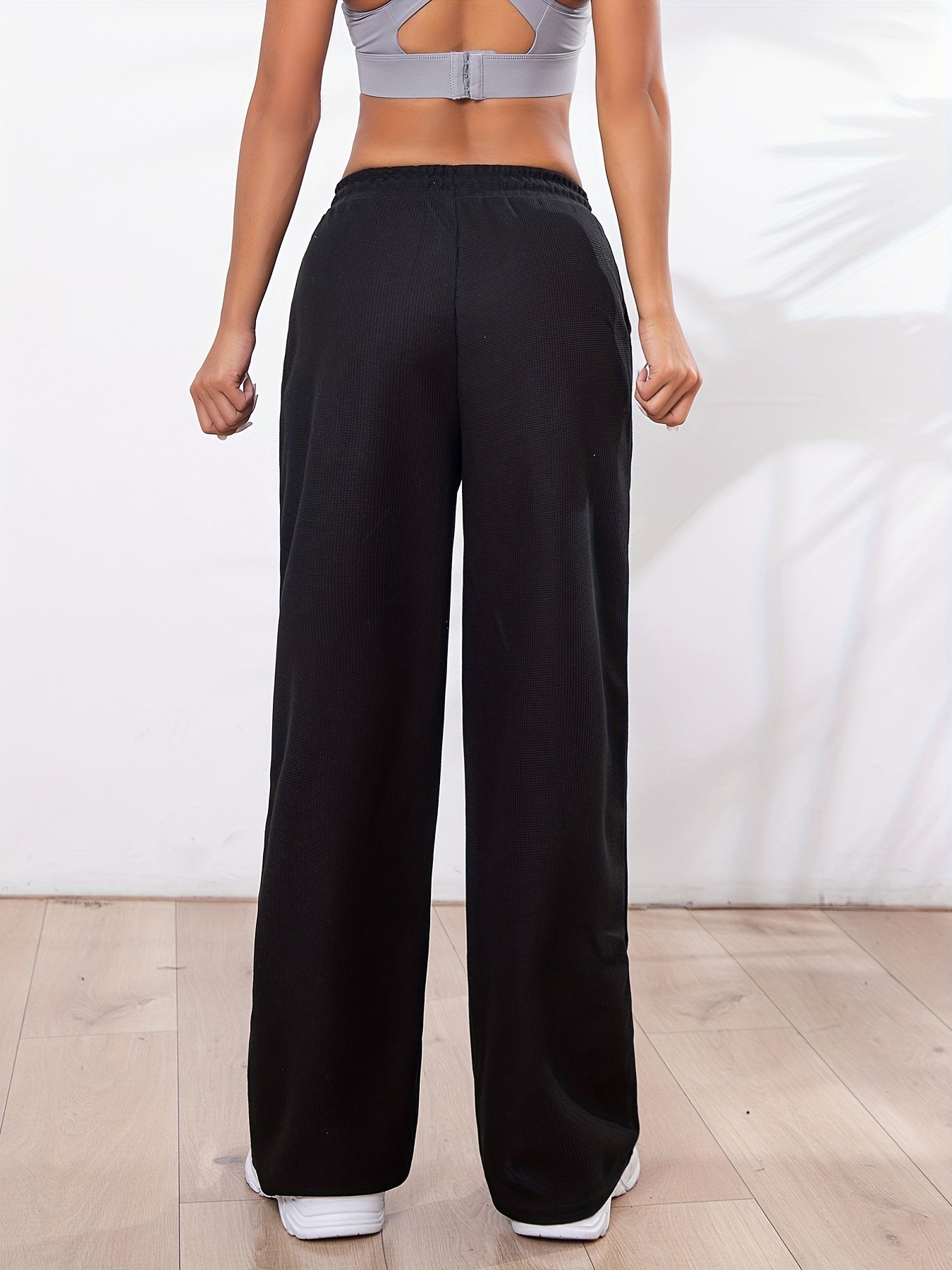 Solid Elastic Waist Straight Leg Pants, Casual Loose Drape Pocket Pants, Women's Clothing