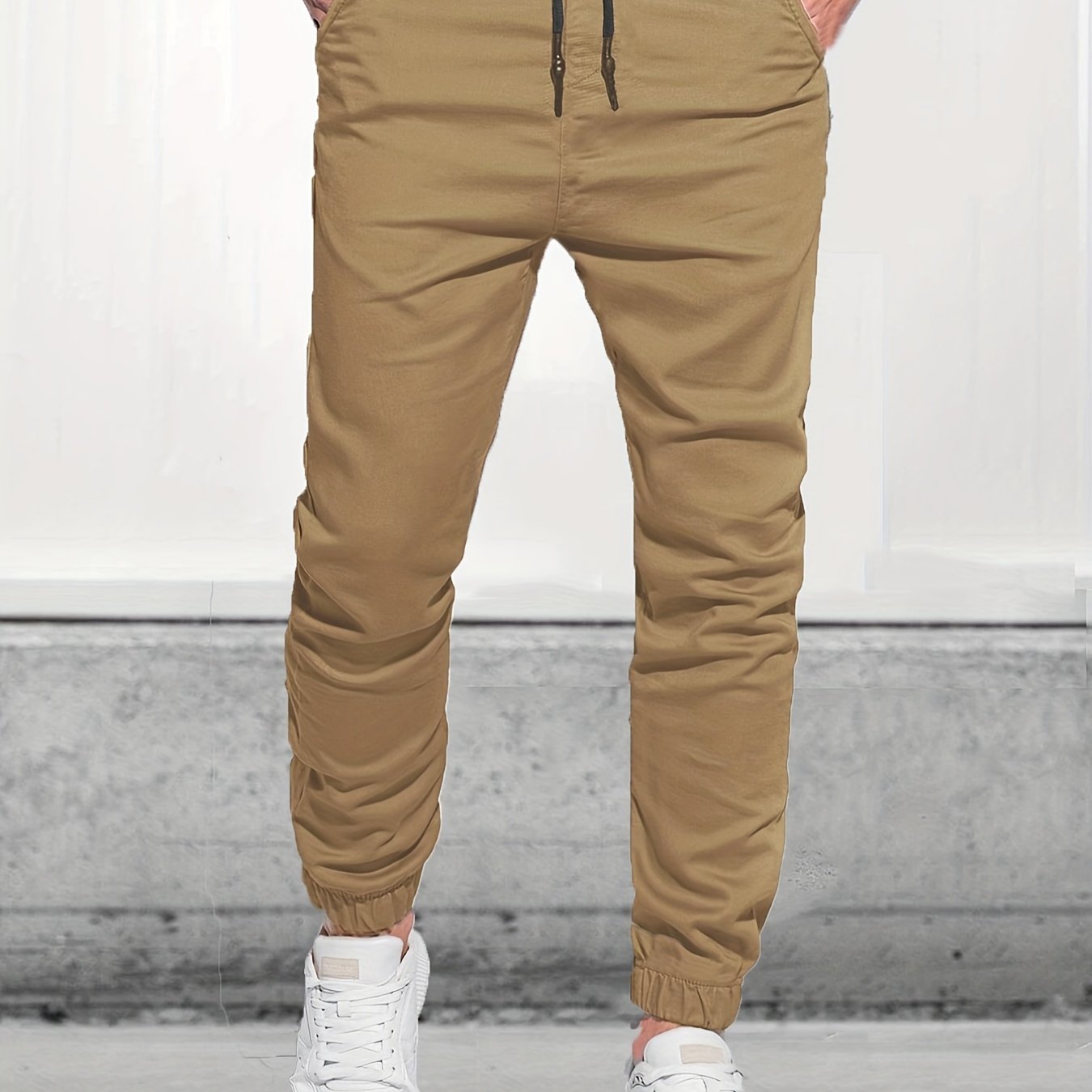 Classic Design Joggers, Men's Casual Waist Drawstring Tapered Pants For All Seasons Fitness Cycling