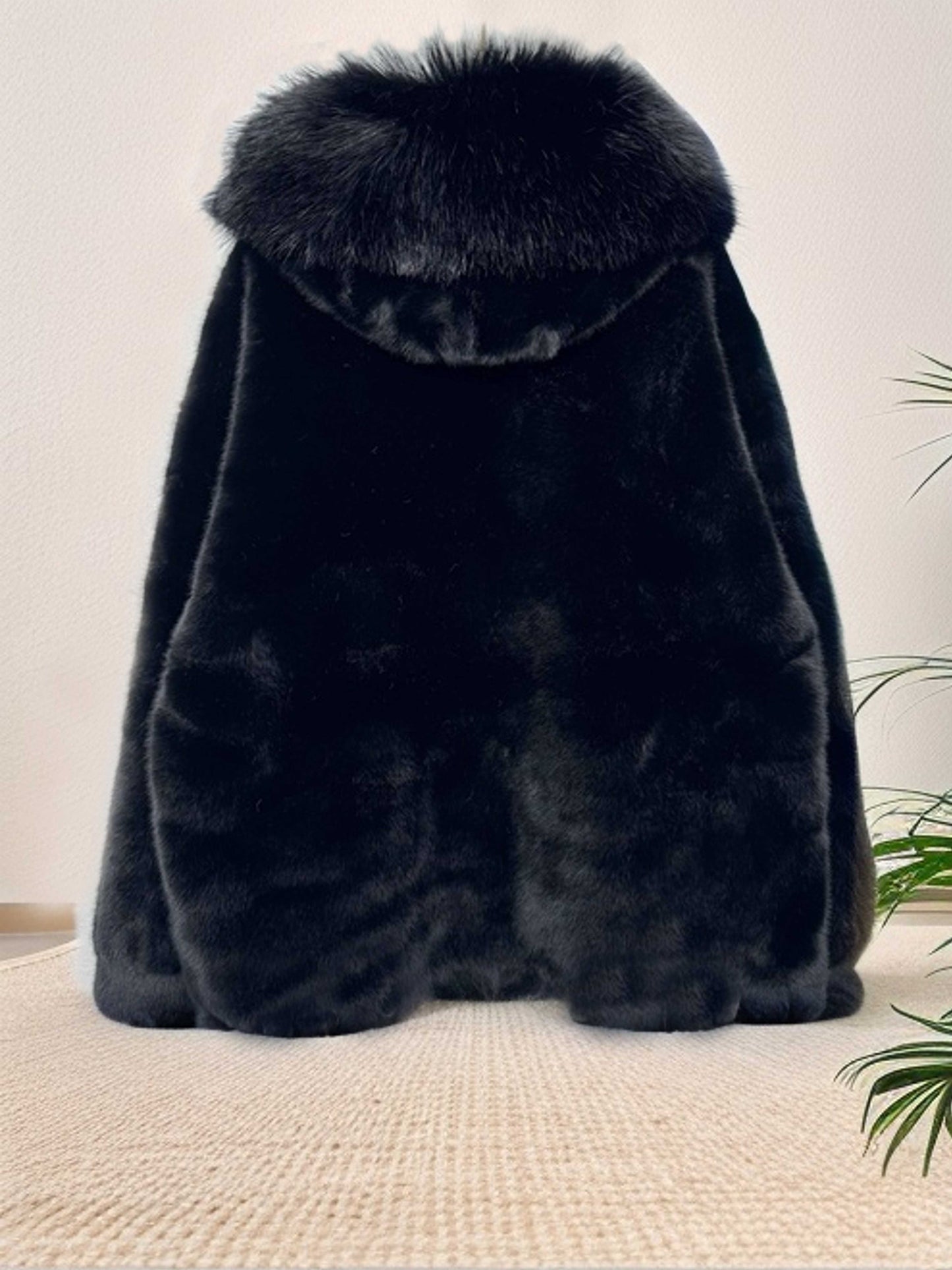 gbolsos Faux Fur Zip Up Hooded Coat, Casual Button Long Sleeve Winter Warm Outerwear, Women's Clothing