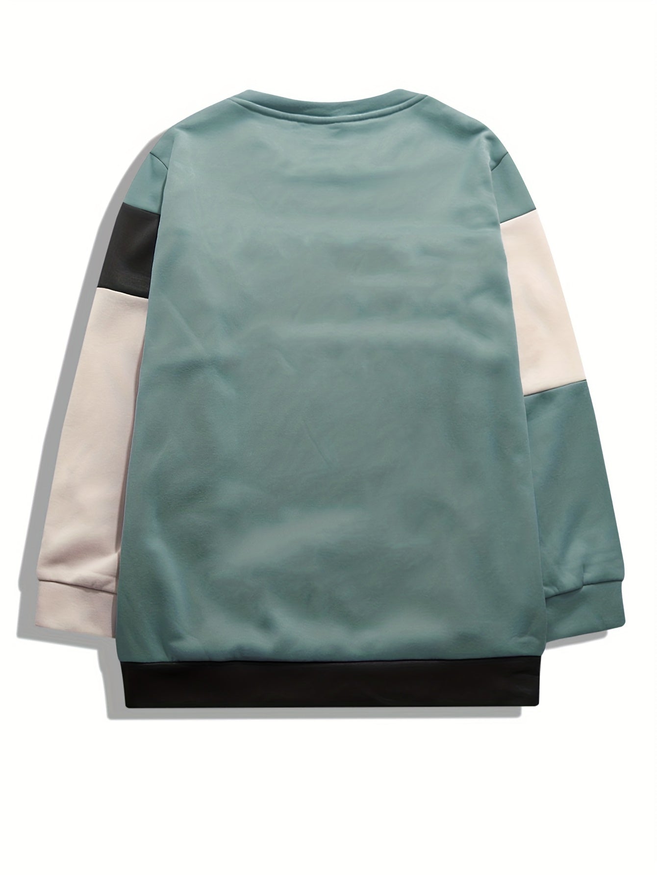 gbolsos Colorblock Sweatshirt, Men's Casual Solid Color Slightly Stretch Crew Neck Pullover Sweatshirt For Spring Fall