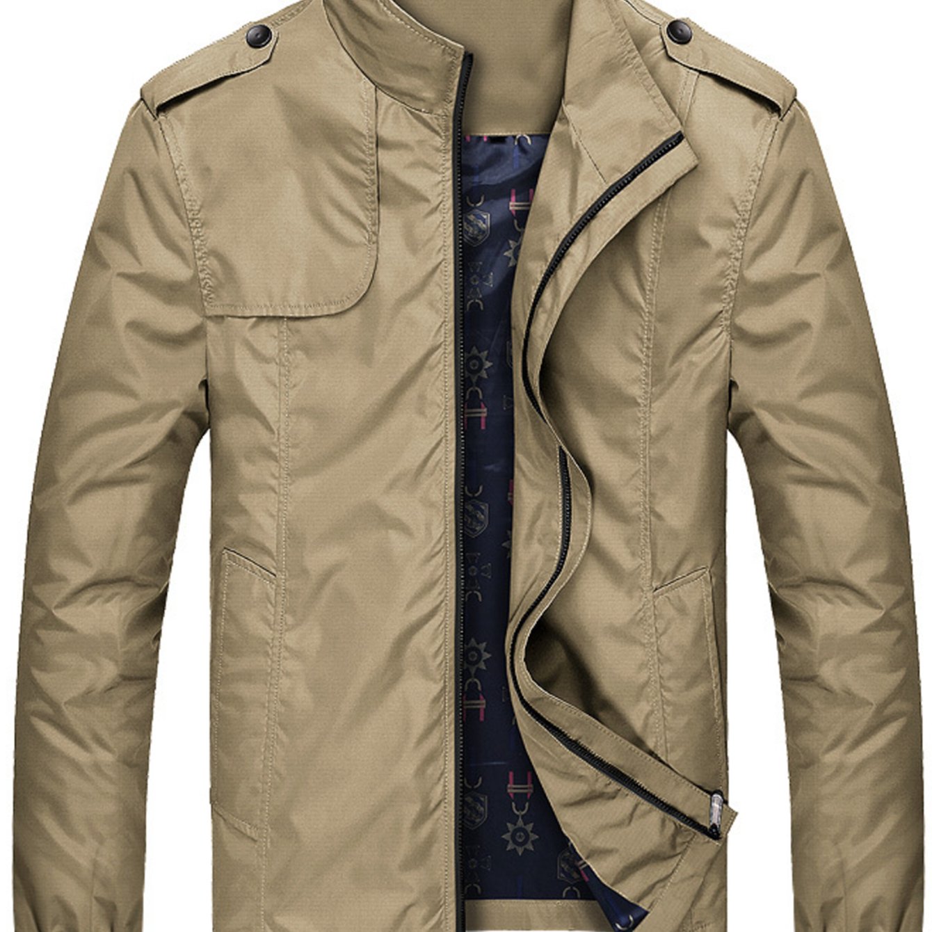 gbolsos Plus Size Men's Windproof Zip Up Jacket Coat With Stand Collar, Oversized Clothing For Big And Tall Guys