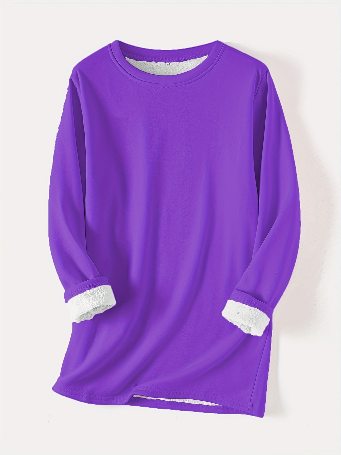 gbolsos Solid Crew Neck Thermal Sweatshirt, Casual Long Sleeve Simple Sweatshirt For Fall & Winter, Women's Clothing