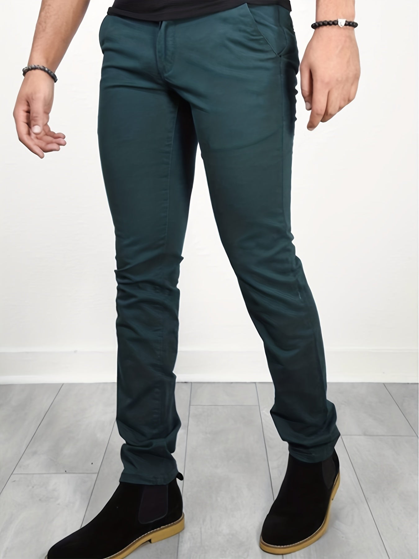 gbolsos Slim Fit Tapered Slacks, Men's Casual Slightly Stretch Solid Color All Match Pants For All Seasons Business