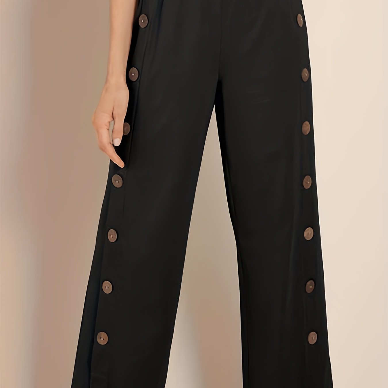 gbolsos Side Button Wide Leg Pants, Boho Casual Pants For Spring & Summer, Women's Clothing