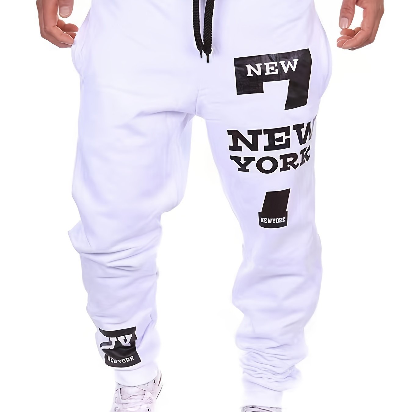 gbolsos "New York" Print Tapered Joggers, Men's Casual Stretch Waist Drawstring Sweatpants For All Seasons