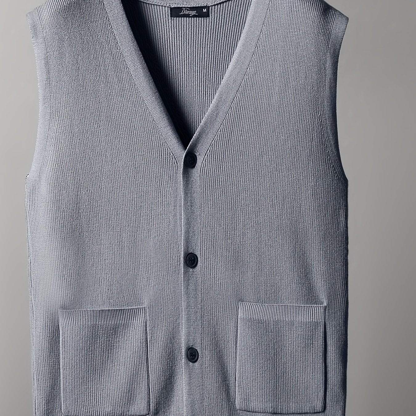 gbolsos Loose Fit High Stretch Cardigan Vest, Men's Casual Vintage Style V Neck Button Up Cardigan Vest For Fall Winter