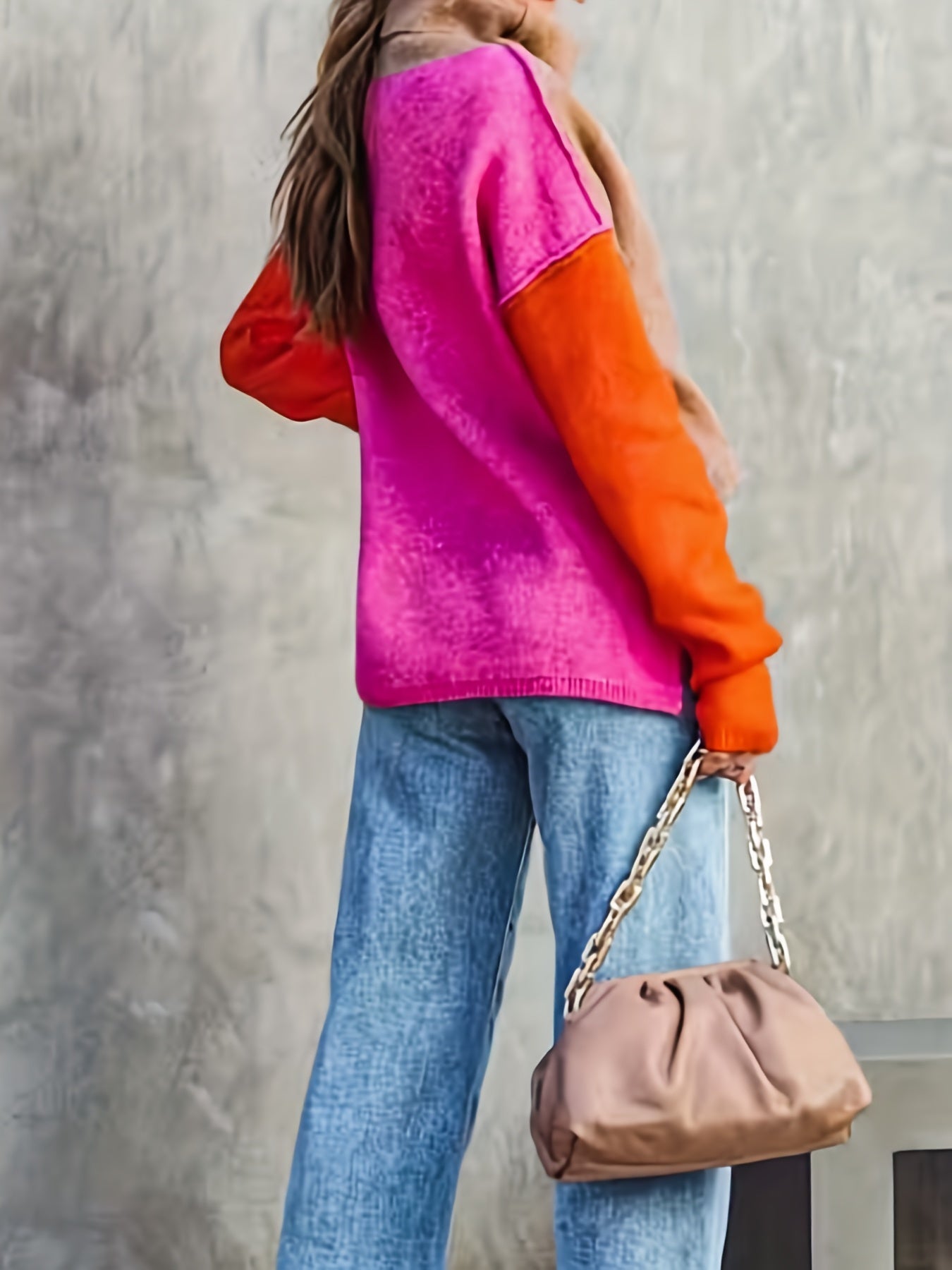 gbolsos Color Block Turtle Neck Pullover Sweater, Casual Long Sleeve Split Side Sweater For Fall & Winter, Women's Clothing