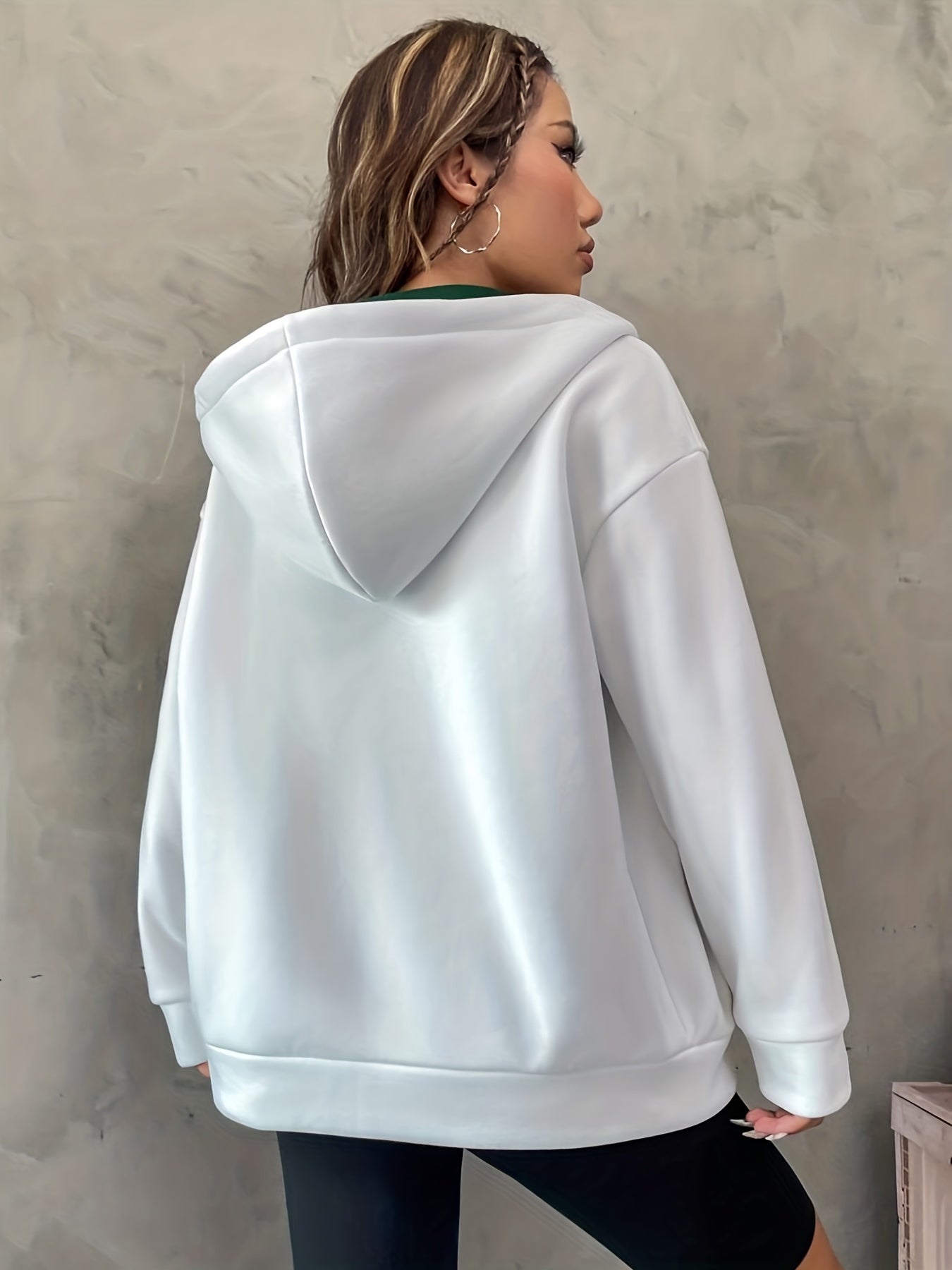 gbolsos Letter Print Zip Up Hoodie, Casual Long Sleeve Hoodies Sweatshirt, Women's Clothing