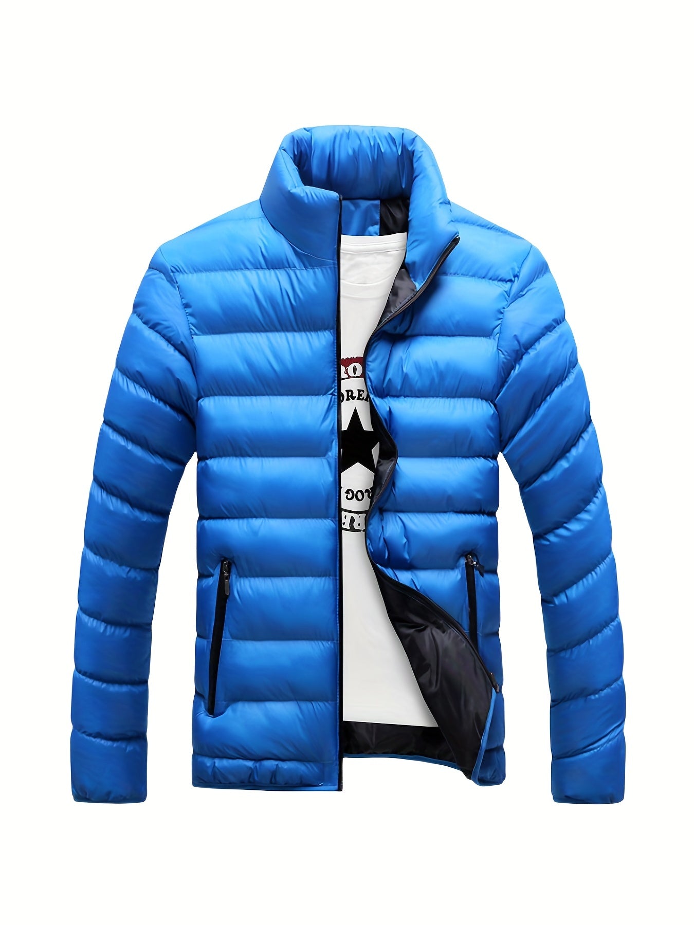 gbolsos Winter Men's Casual Slim Fit Stand Collar Zipper-Up Padded Jacket