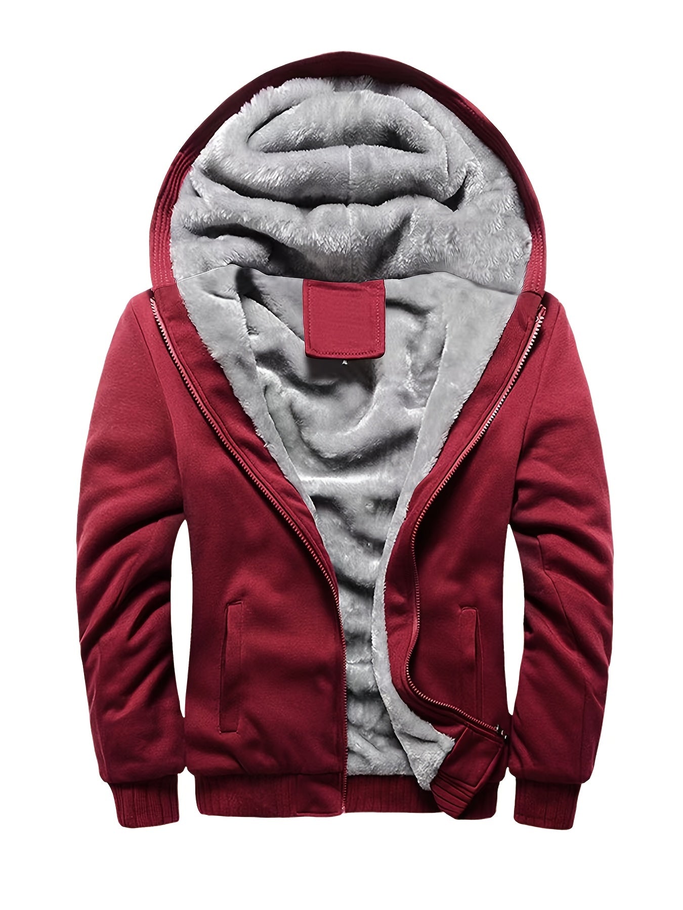 gbolsos Warm Fleece Hooded Winter Hooded Jacket, Men's Casual Stretch Zip Up Jacket Coat For Fall Winter