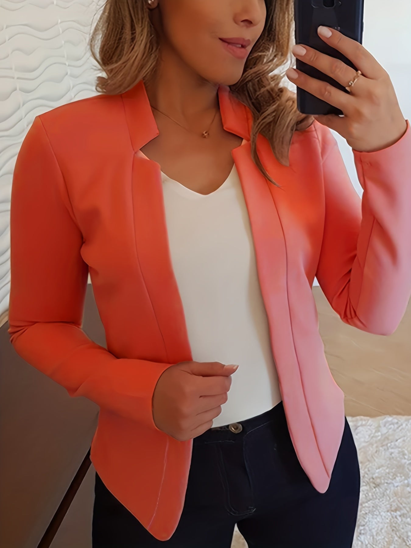 gbolsos Solid Split Open Front Blazer, Elegant Long Sleeve Blazer, Elegant & Stylish Tops For Office & Work, Women's Clothing