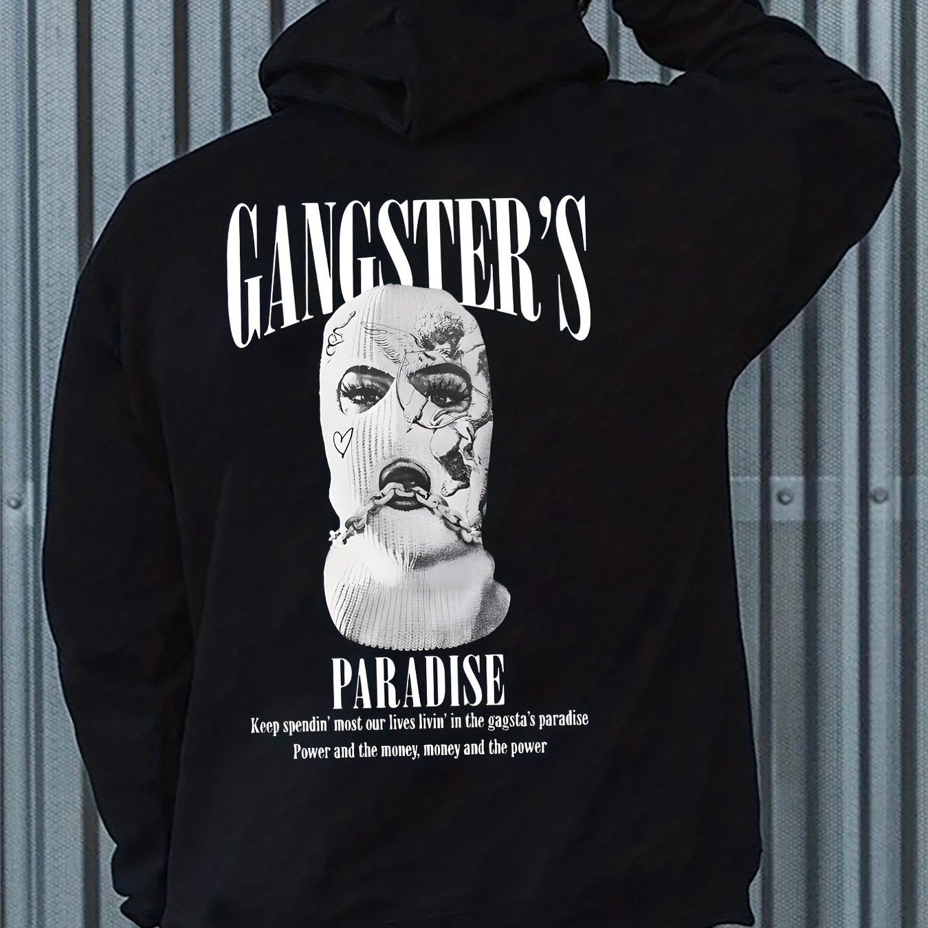 gbolsos Men's Stylish Paradise Print Hoodie, Active Slightly Stretch Breathable Hooded Sweatshirt For Outdoor Fall Winter