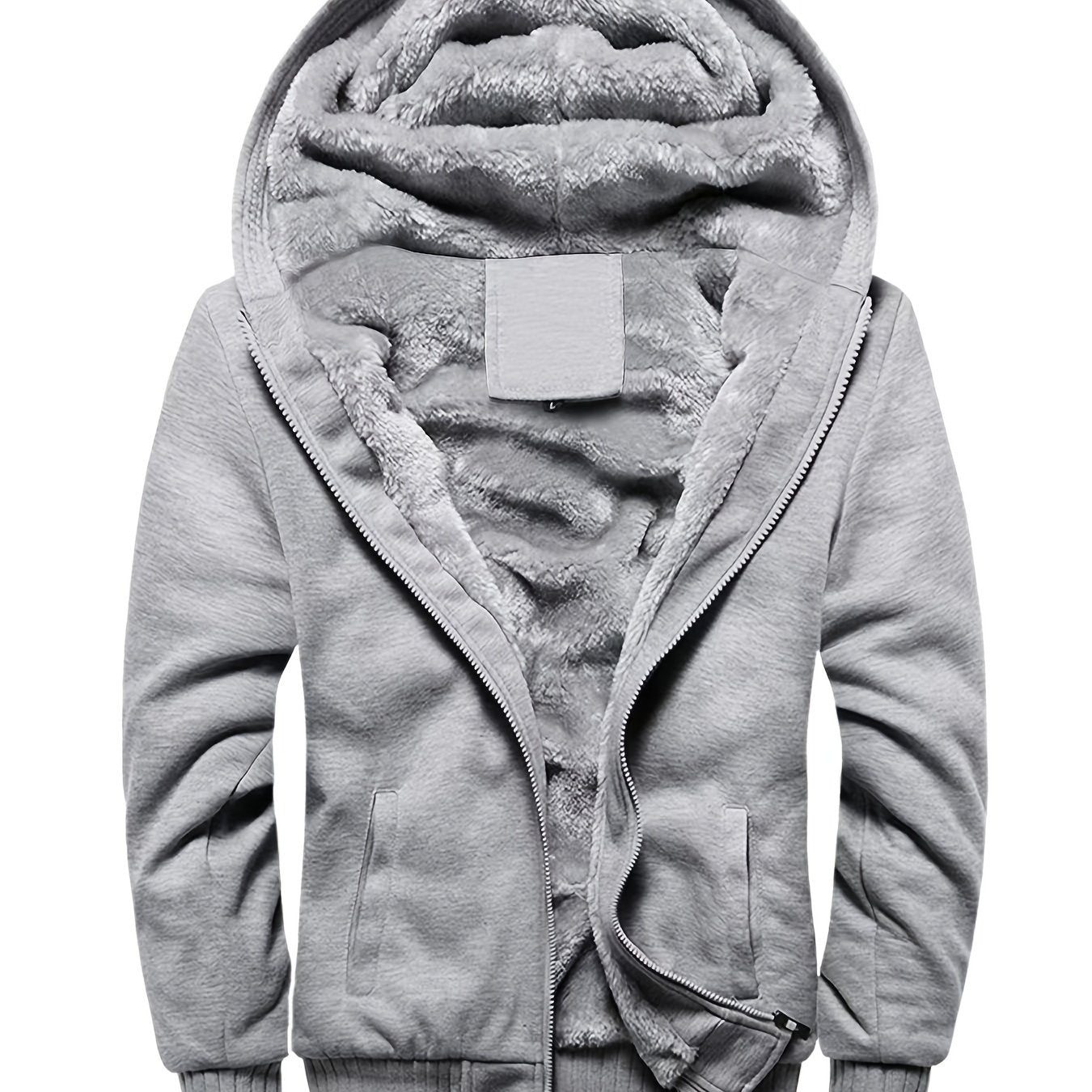 gbolsos Warm Fleece Hooded Winter Hooded Jacket, Men's Casual Stretch Zip Up Jacket Coat For Fall Winter