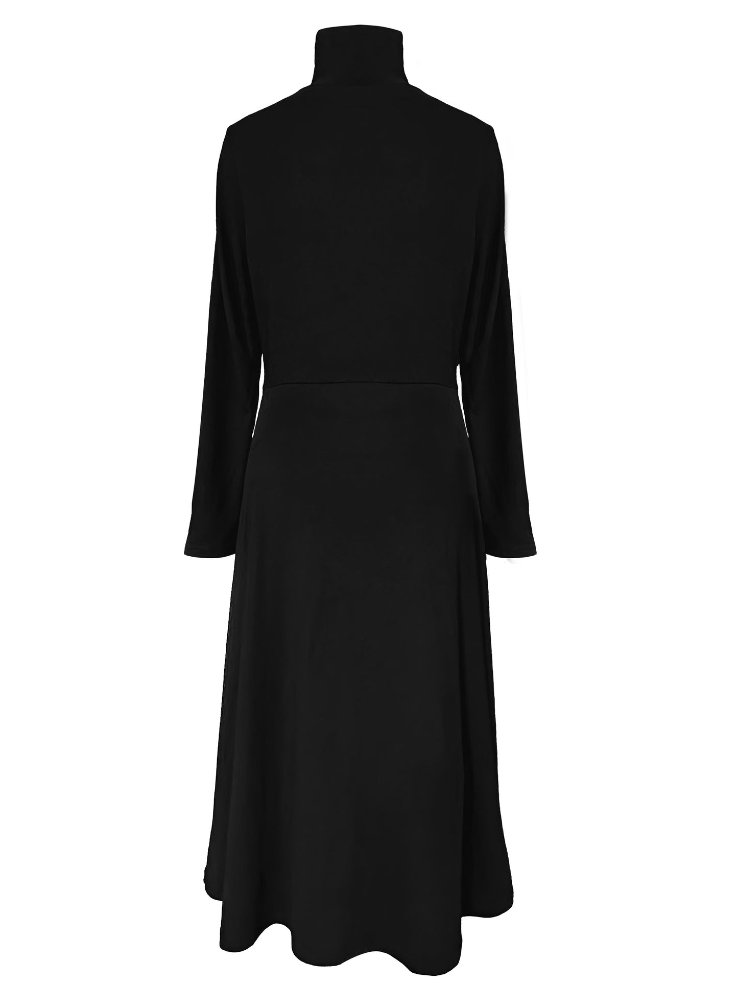 gbolsos High Neck Solid Midi Dress, Elegant Long Sleeve Daily Dress, Women's Clothing