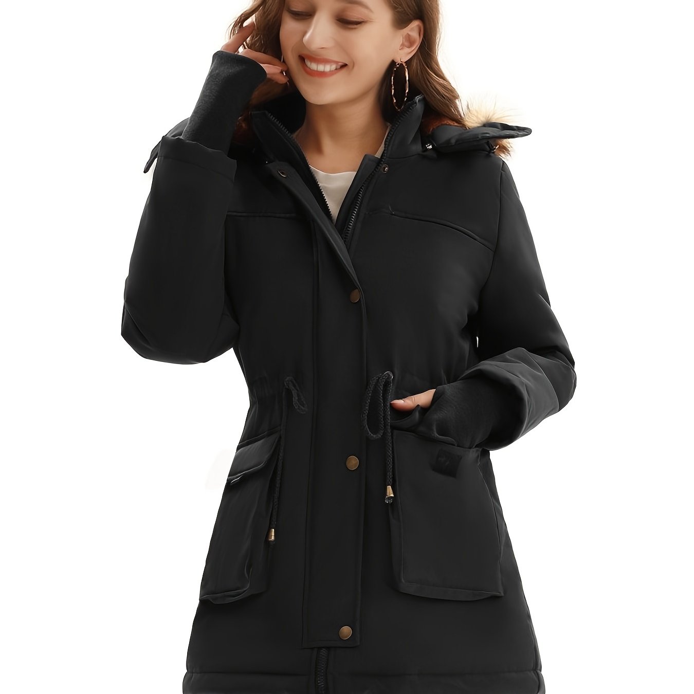 gbolsos Women's Hooded Warm Winter Thicken Jacket, Lined Parkas Long Coats With Pockets Solid Jacket, Women's Clothing