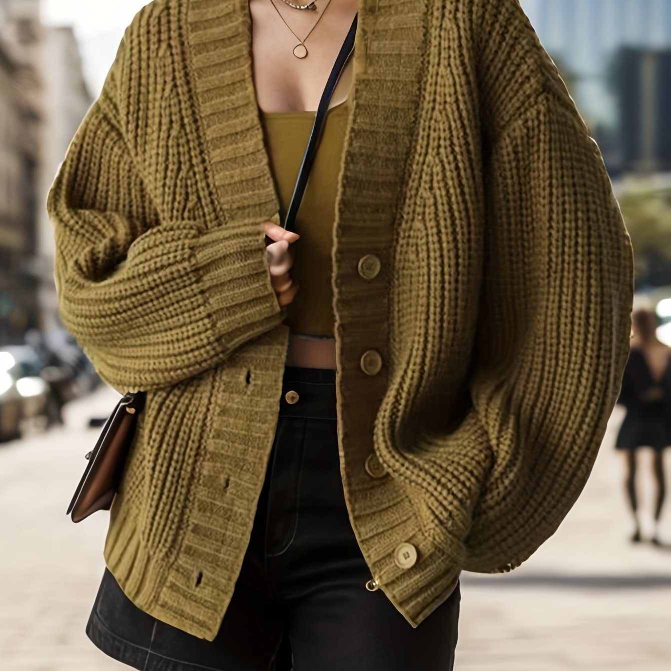 gbolsos Solid Knitted Button Front Cardigan, Casual Long Sleeve Cardigan, Women's Clothing