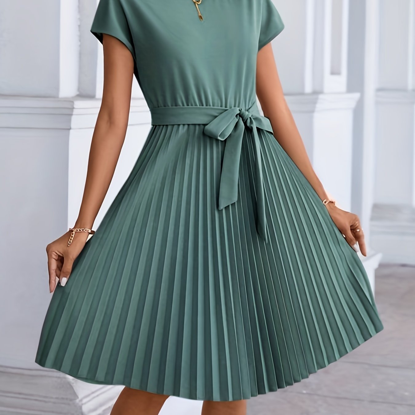 2025 gbolsos Pleated Tie Front Dress, Casual Short Sleeve Dress For Spring & Summer, Women's Clothing