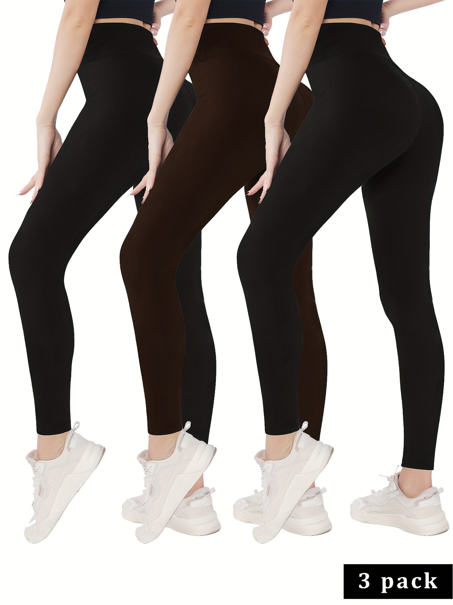 gbolsosSolid High Waist Skinny 3 Pieces Set Leggings, Workout Spring & Fall Leggings, Women's Clothing