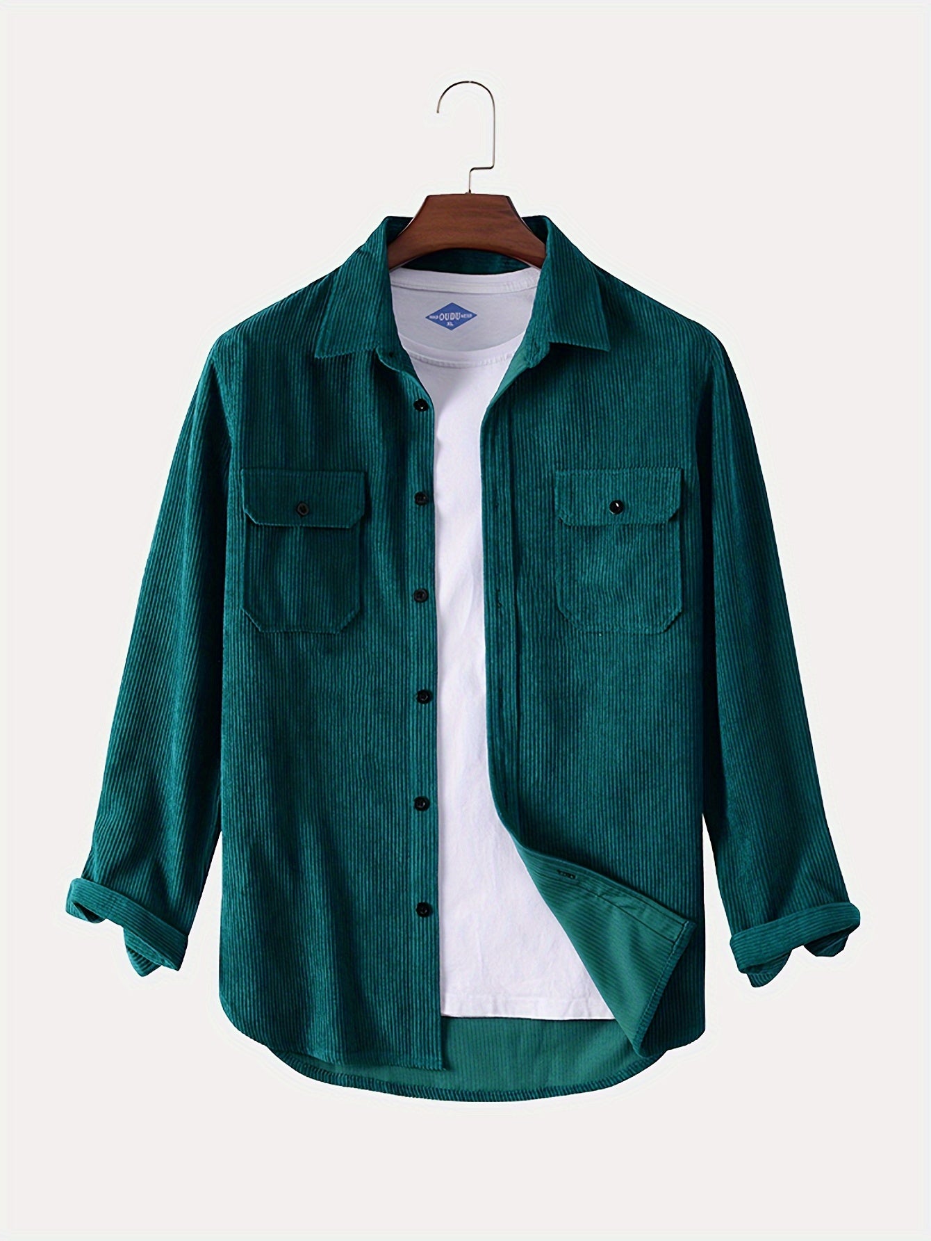 gbolsos Men's Retro Corduroy Shirt Top Turn-Down Collar Long Sleeve Closure Regular Fit Solid Male Casual Shirt For Daily