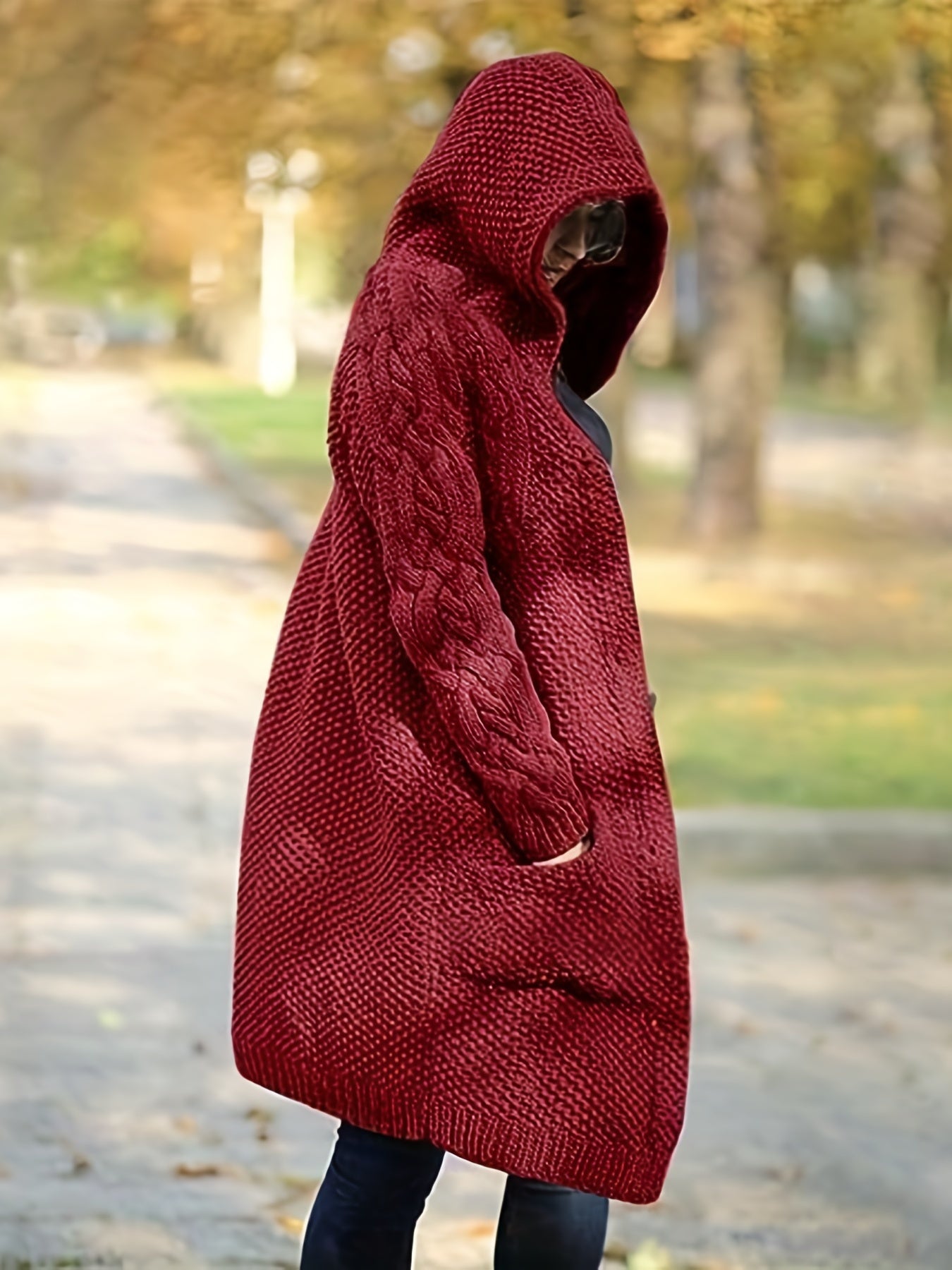 Solid Button Front Hooded Cardigan, Casual Long Sleeve Sweater For Fall & Winter, Women's Clothing