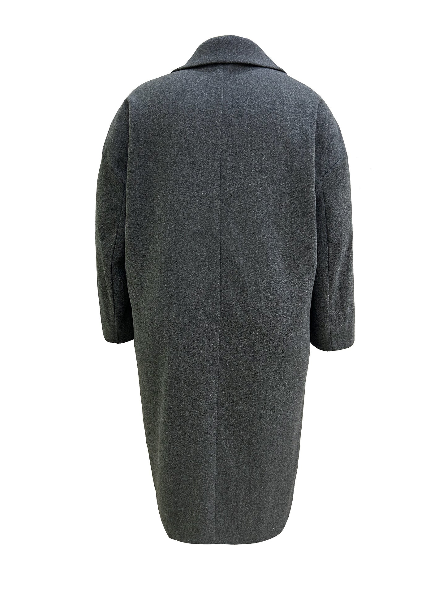 Plus Size Casual Coat, Women's Plus Solid Long Sleeve Double Breast Button Lapel Lapel Collar Longline Woolen Coat With Pockets