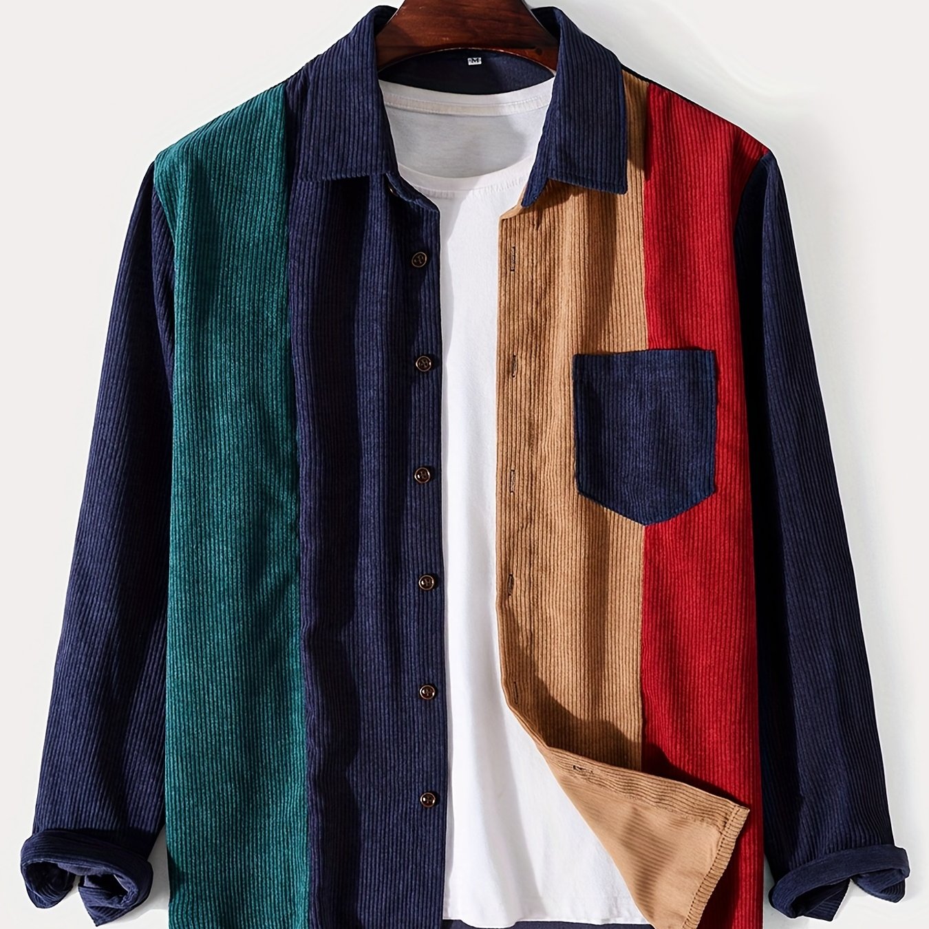 gbolsos Fashionable And Simple Men's Long Sleeve Multicolor Patchwork Casual Lapel Simple Jacket, Trendy And Versatile, Suitable For Dates