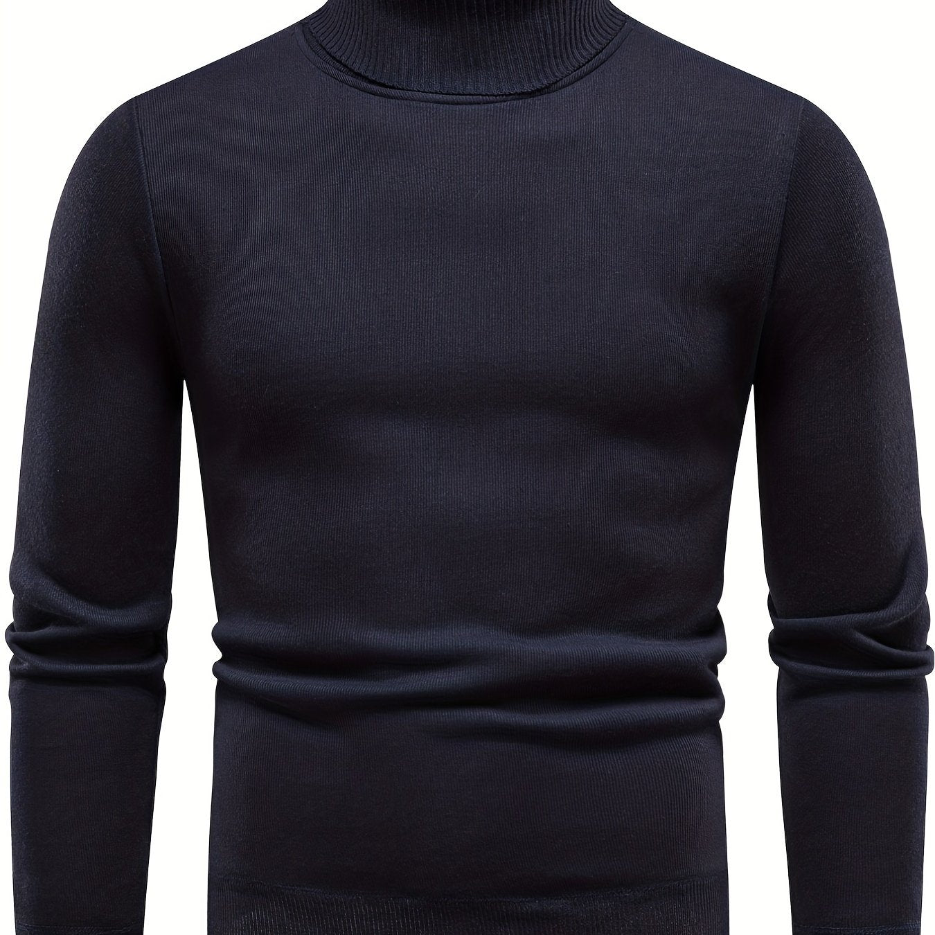 gbolsos Turtle Neck Knitted Sweater, Men's Casual Warm Solid Color Mid Stretch Pullover Sweater For Fall Winter