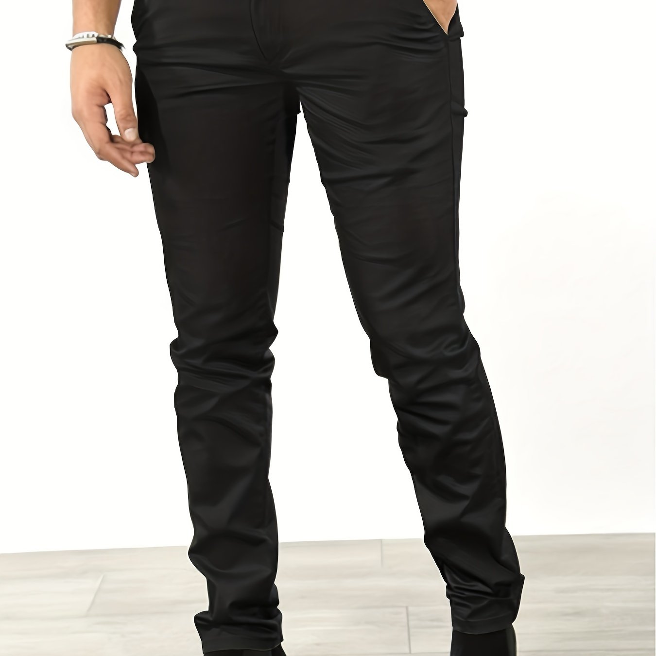 gbolsos Slim Fit Tapered Slacks, Men's Casual Slightly Stretch Solid Color All Match Pants For All Seasons Business