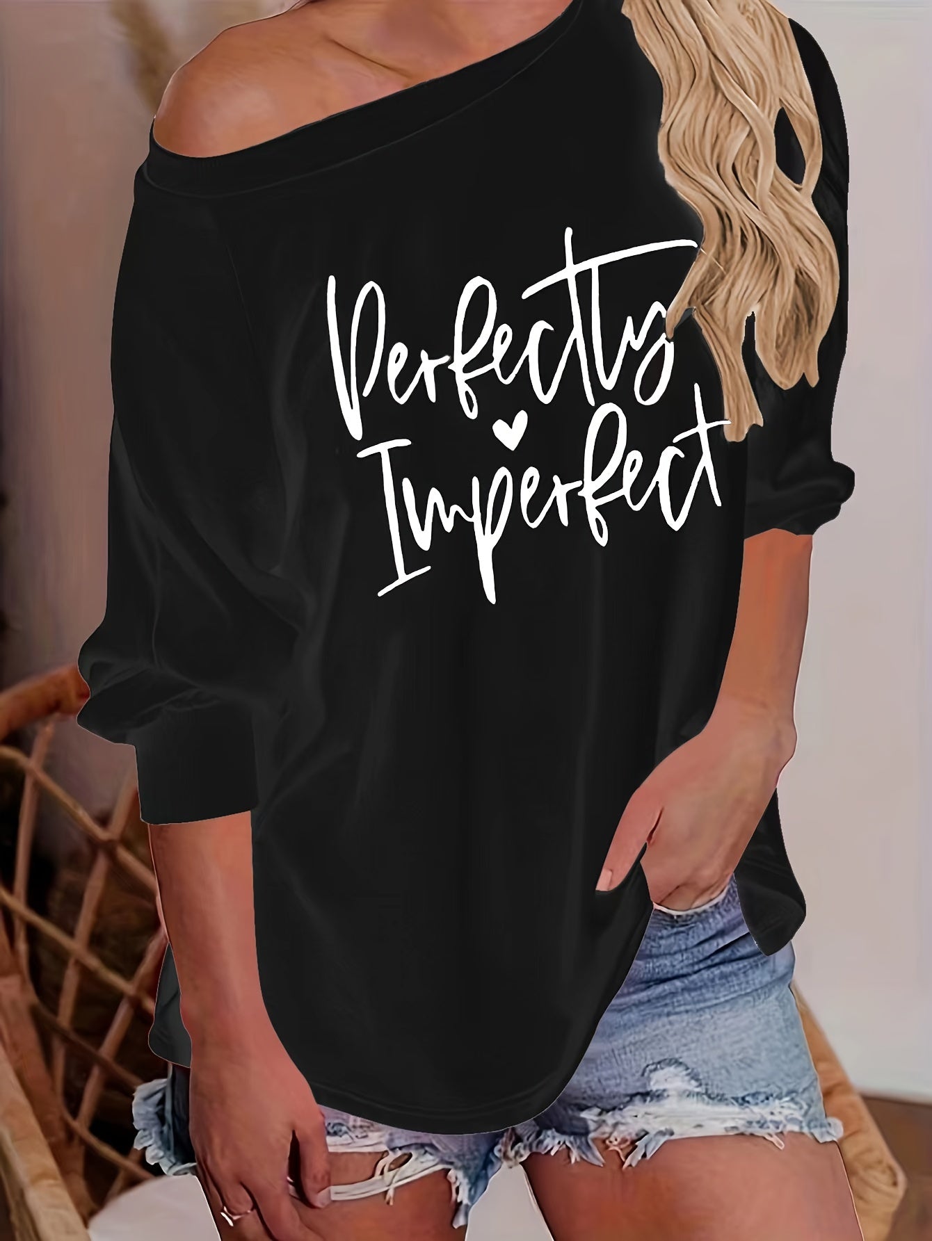 kkboxly Letter Print Raglan Long Sleeve T-Shirt, Casual Crew Neck T-Shirt For Spring & Fall, Women's Clothing