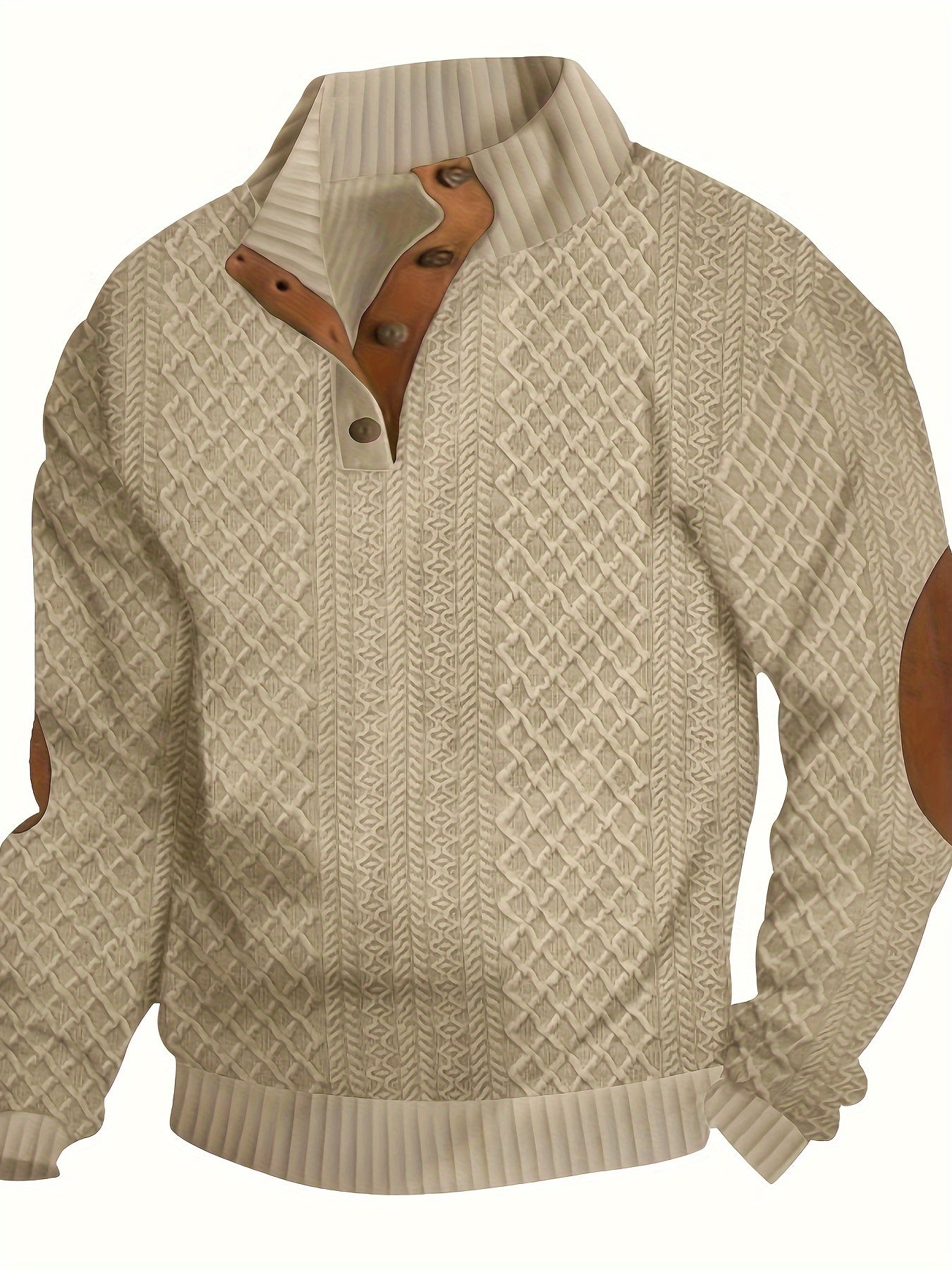 gbolsos Trendy Solid Sweatshirt, Men's Casual Retro V Neck Stand Collar Sweatshirt For Men Fall Winter
