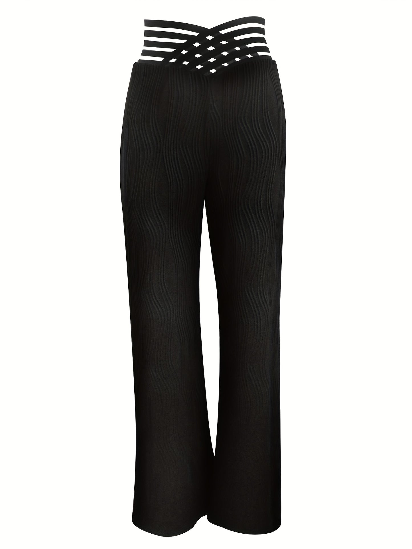 gbolsos Solid Color Cut Out Textured Pants, Casual High Waist Loose Pants, Women's Clothing
