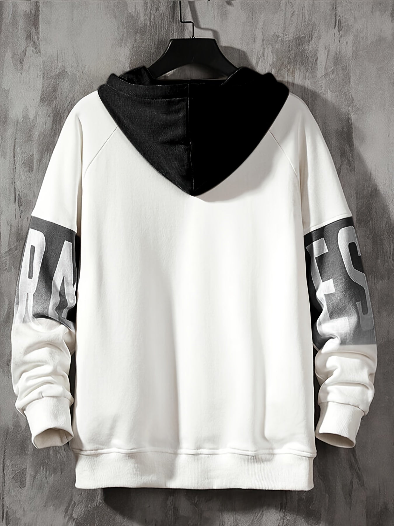 gbolsos Plus Size Men's Contrast Color Letters Print Hoodies Oversized Hooded Sweatshirt Casual Fashion Tops For Spring/autumn, Men's Clothing