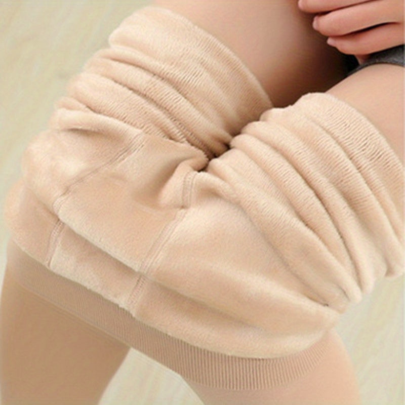 Plush Lined Crop Tights, Comfy Thermal High Waisted Elastic Leggings Pants, Women's Stockings & Hosiery