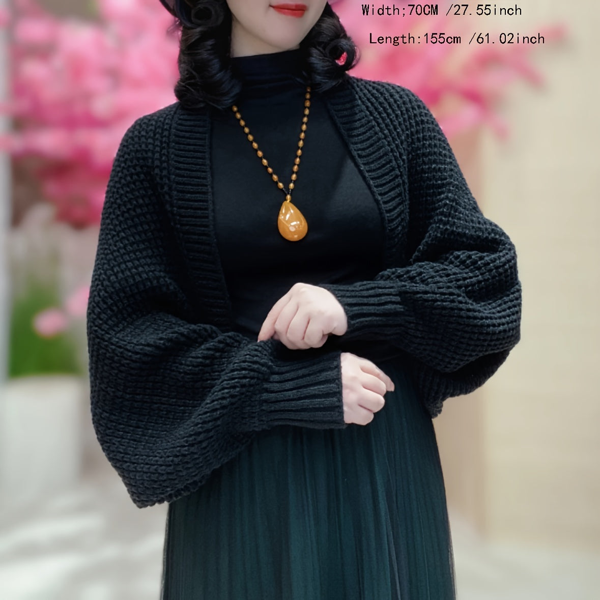 Elegant Bat Sleeves Knitted Shawl Stylish Monochrome Versatile Cardigan Poncho Autumn Winter Warm Elastic Cloak