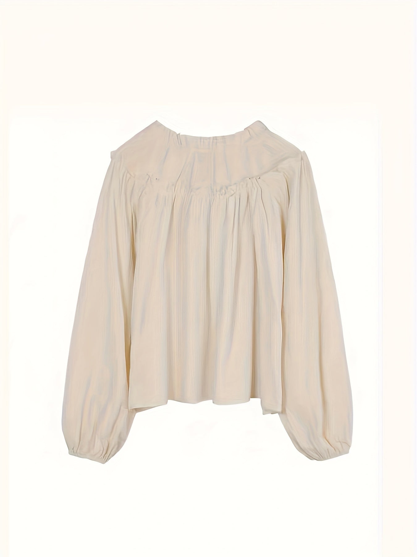 gbolsos Lettuce Trim Solid Blouse, Casual Crew Neck Long Sleeve Blouse, Women's Clothing