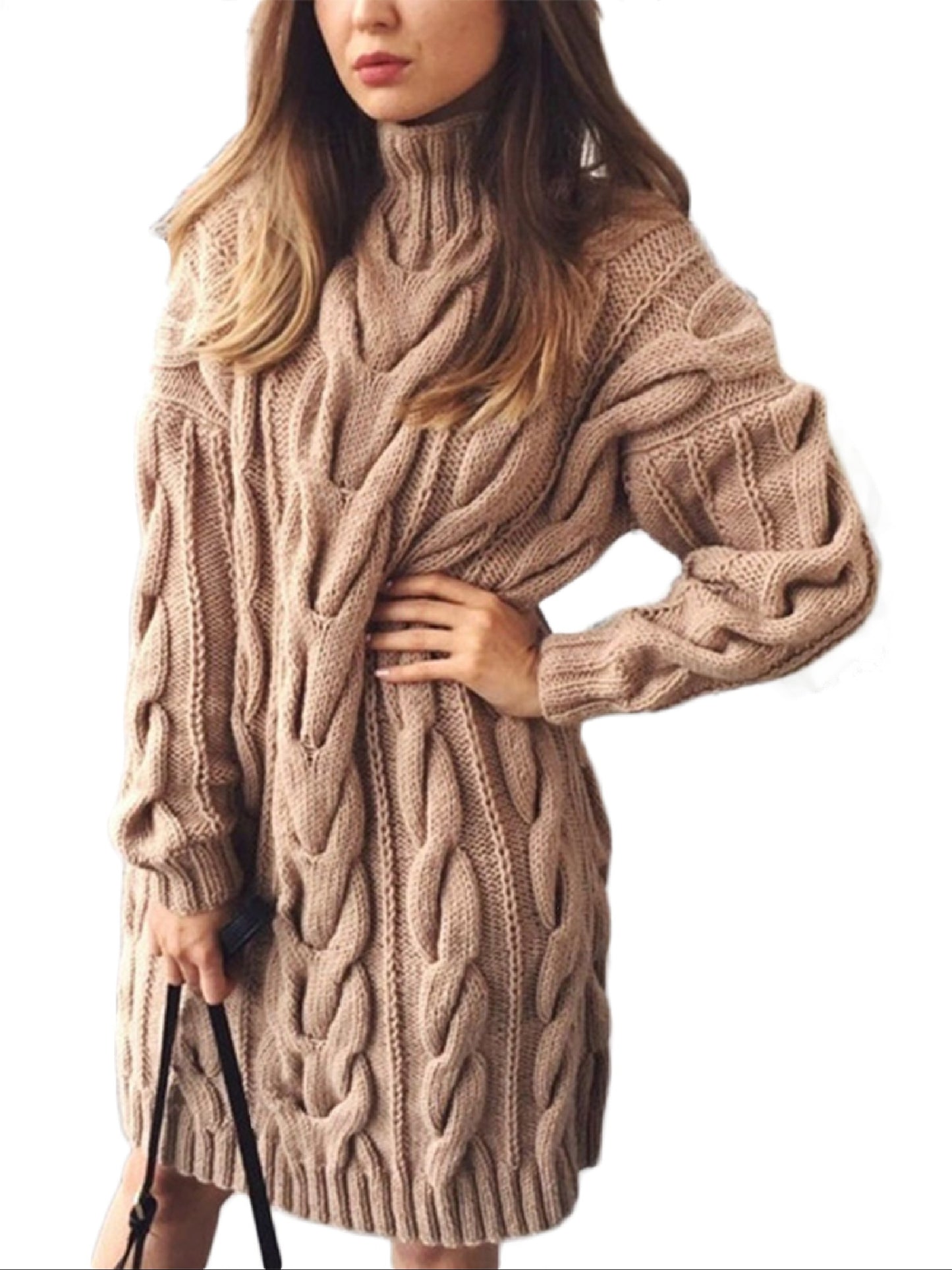 gbolsos Women's Sweater Long Sleeve Turtleneck Chunky Knit Casual Plus Size Soft Sweater