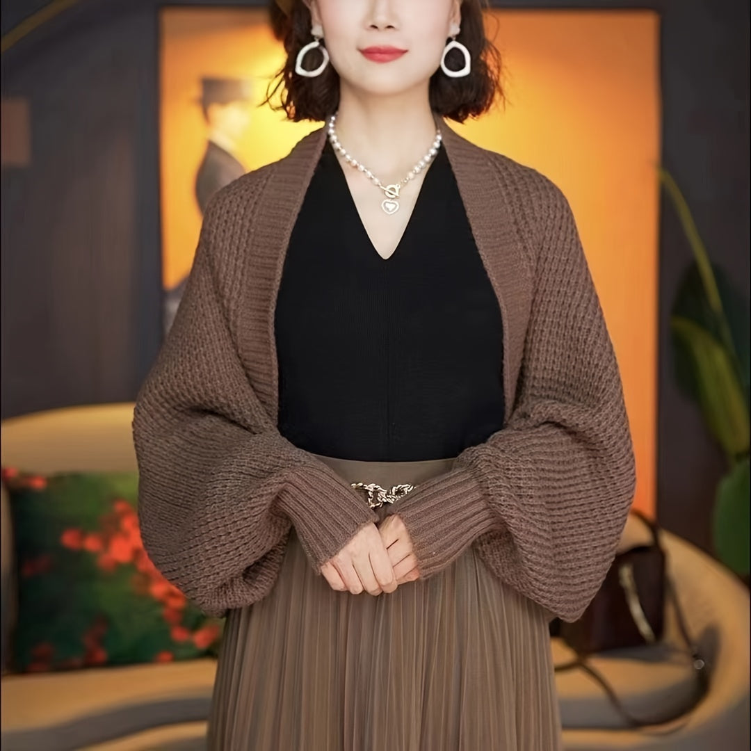 Elegant Bat Sleeves Knitted Shawl Stylish Monochrome Versatile Cardigan Poncho Autumn Winter Warm Elastic Cloak