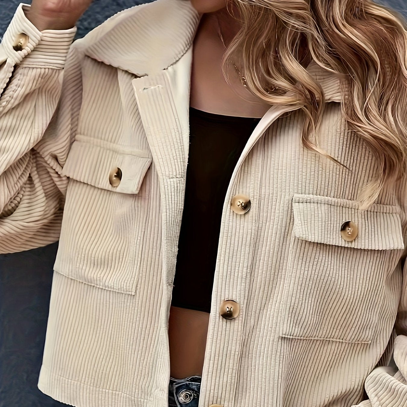 gbolsos Button Front Solid Jacket, Casual Long Sleeve Collar Outerwear, Women's Clothing