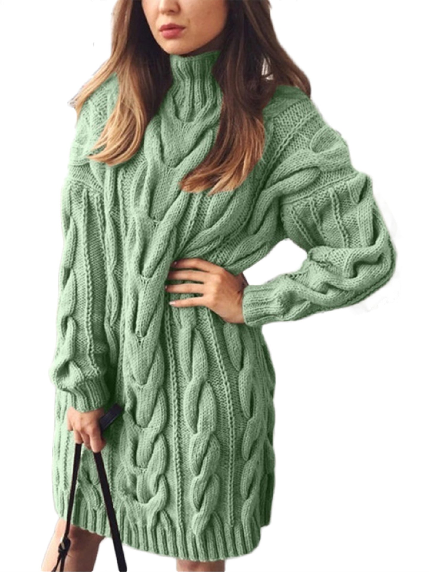 gbolsos Women's Sweater Long Sleeve Turtleneck Chunky Knit Casual Plus Size Soft Sweater