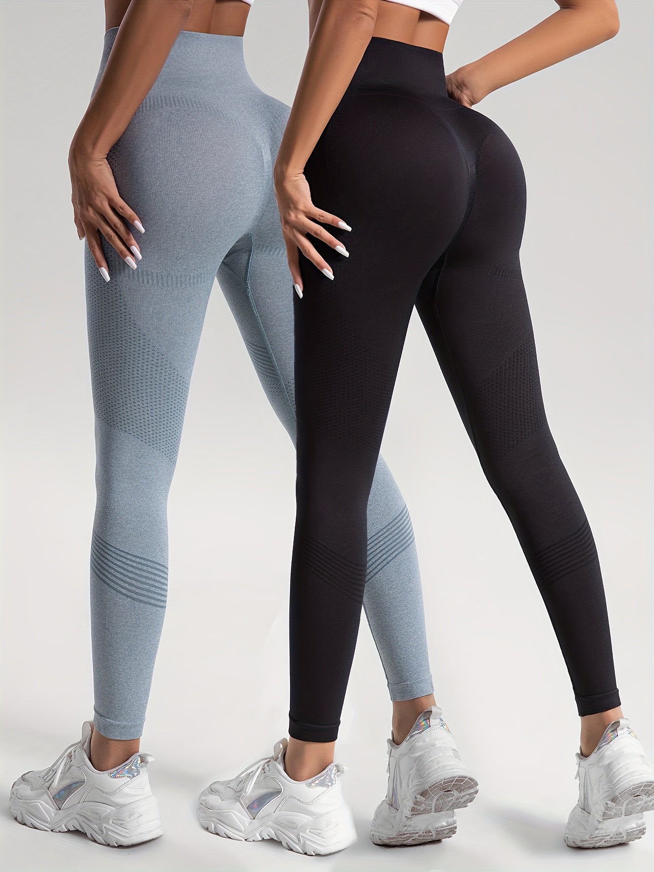 gbolsos 2pcs Solid Color High-Stretch Fitness Yoga Sports Leggings, Soft Breathable Yoga Tight Pants, Women's Activewear