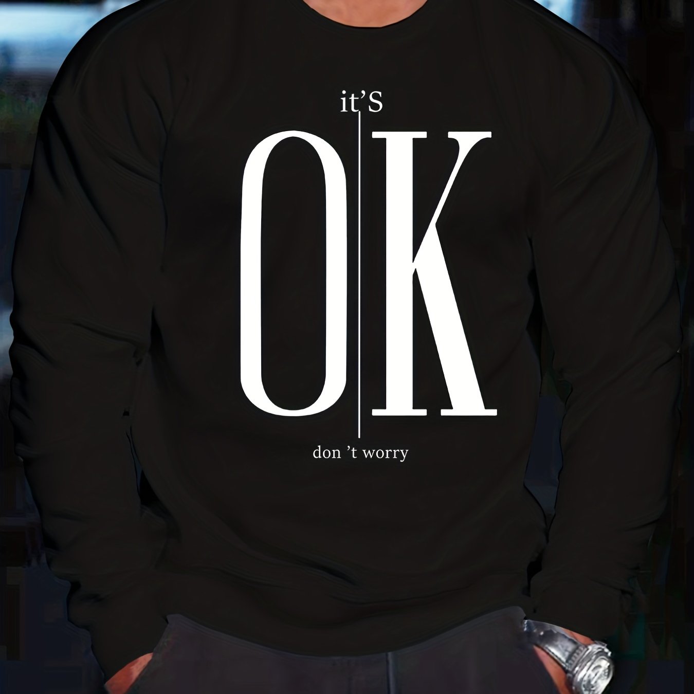gbolsos Men's Crew Neck Sweatshirt Pullover For Men It's OK Print Sweatshirts For Spring Fall Long Sleeve Tops