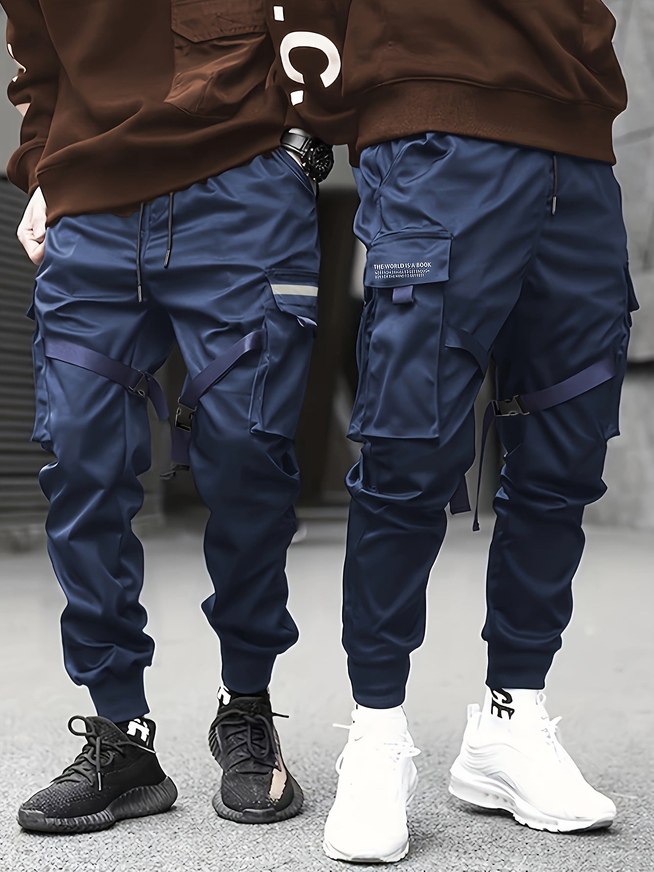 gbolsos Classic Design Multi Flap Pockets Cargo Pants,Men's Loose Fit Drawstring Kpop Cargo Pants, For Skateboarding, Street, Outdoor Camping