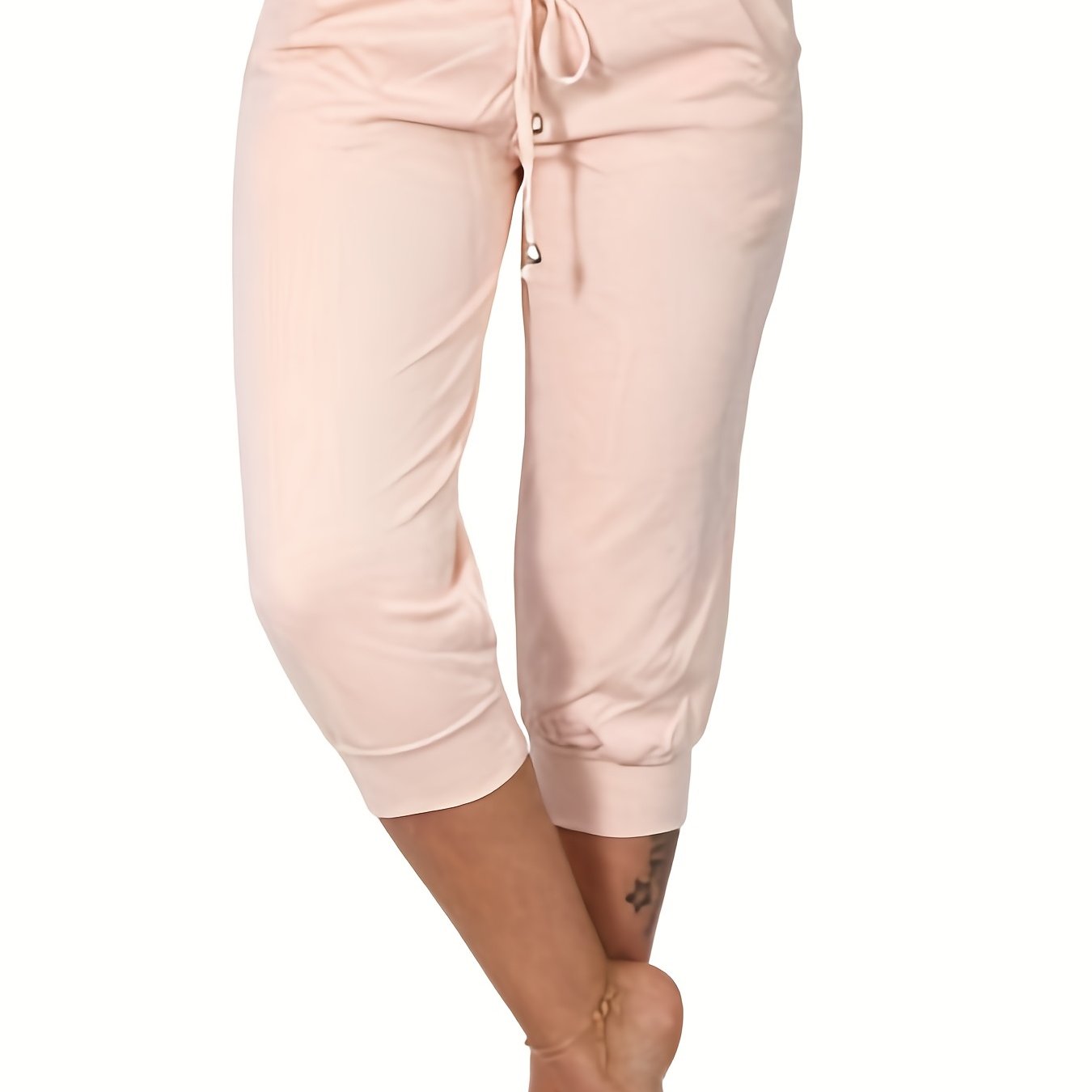 gbolsos Drawstring Workout Cropped Pants, Casual Solid Summer Pants With Pockets, Women's Clothing
