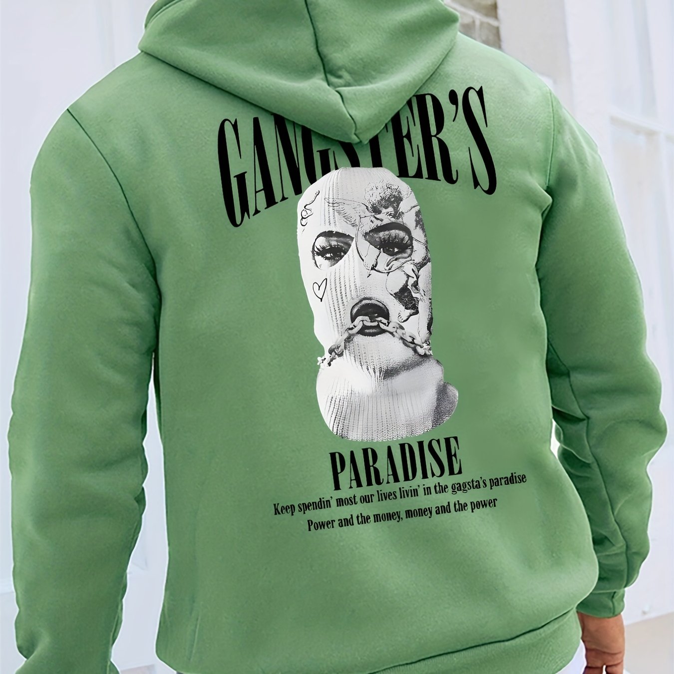 gbolsos Men's Stylish Paradise Print Hoodie, Active Slightly Stretch Breathable Hooded Sweatshirt For Outdoor Fall Winter