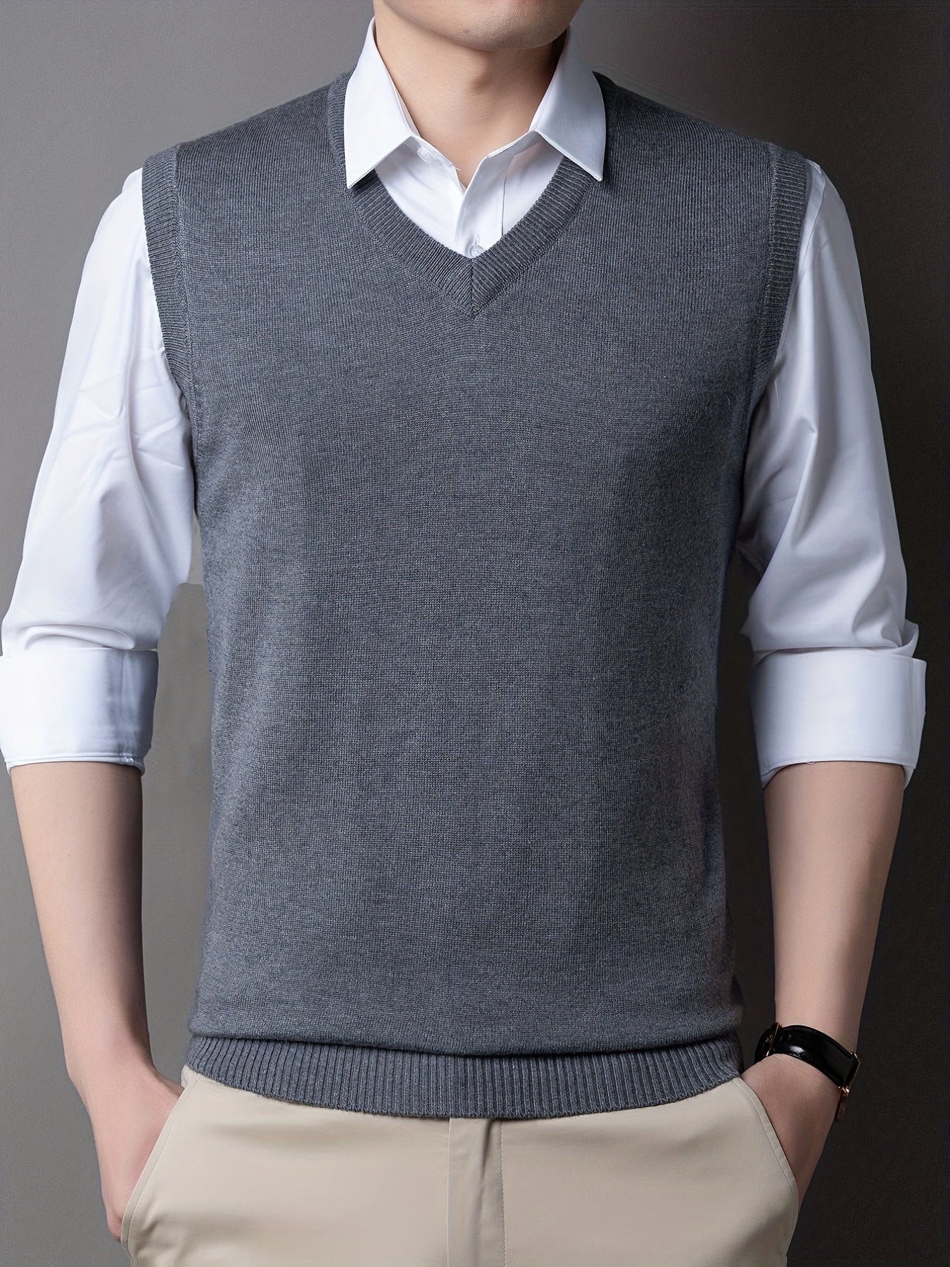 gbolsos Casual Knitted Pullover, V-neck Sleeveless Thermal Jacket, Wool Vest, Men's Tank Top For Autumn And Winter