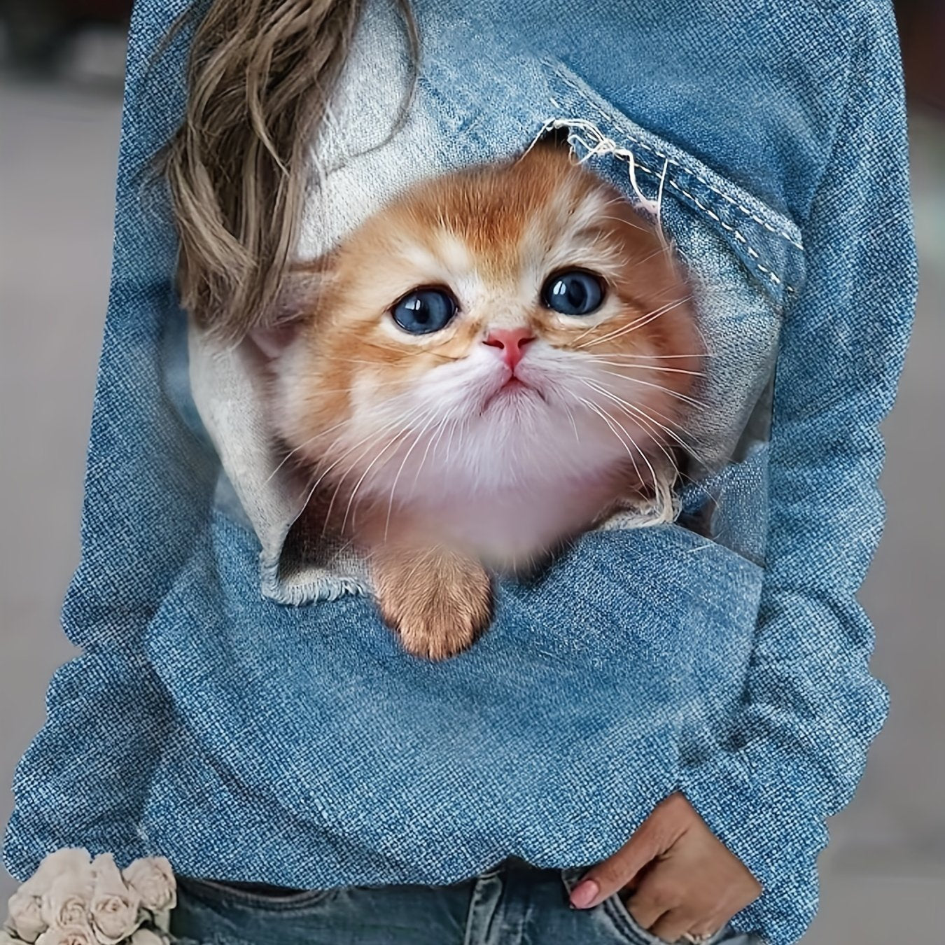 gbolsos Cute Cat Print Sweatshirt, Casual Long Sleeve Crew Neck Sweatshirt For Spring & Fall, Women's Clothing