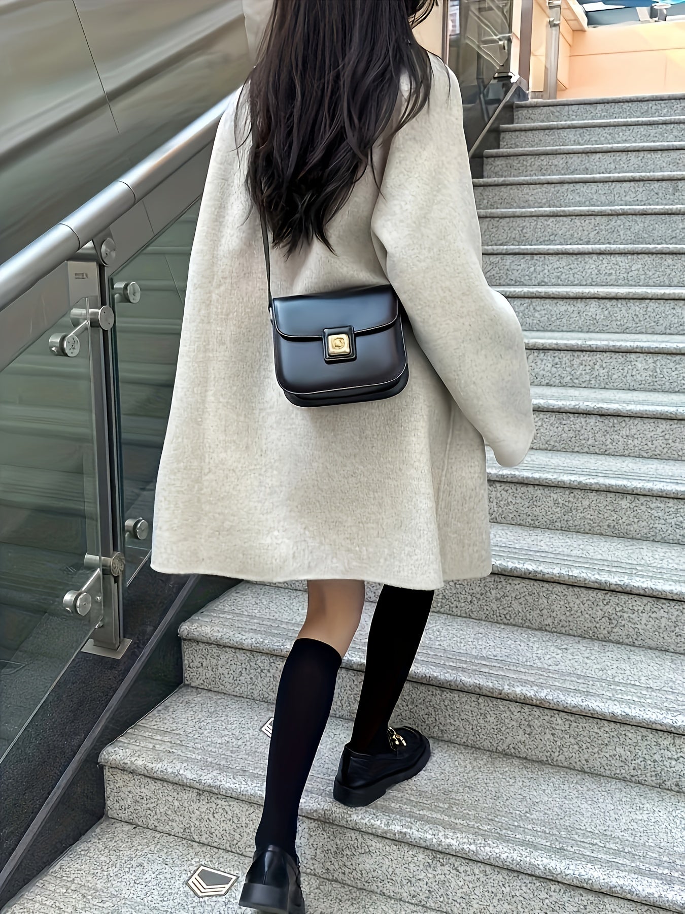 gbolsos Double Breasted Dual Pockets Coat, Long Sleeve Lapel Coat For Fall & Winter, Women's Clothing