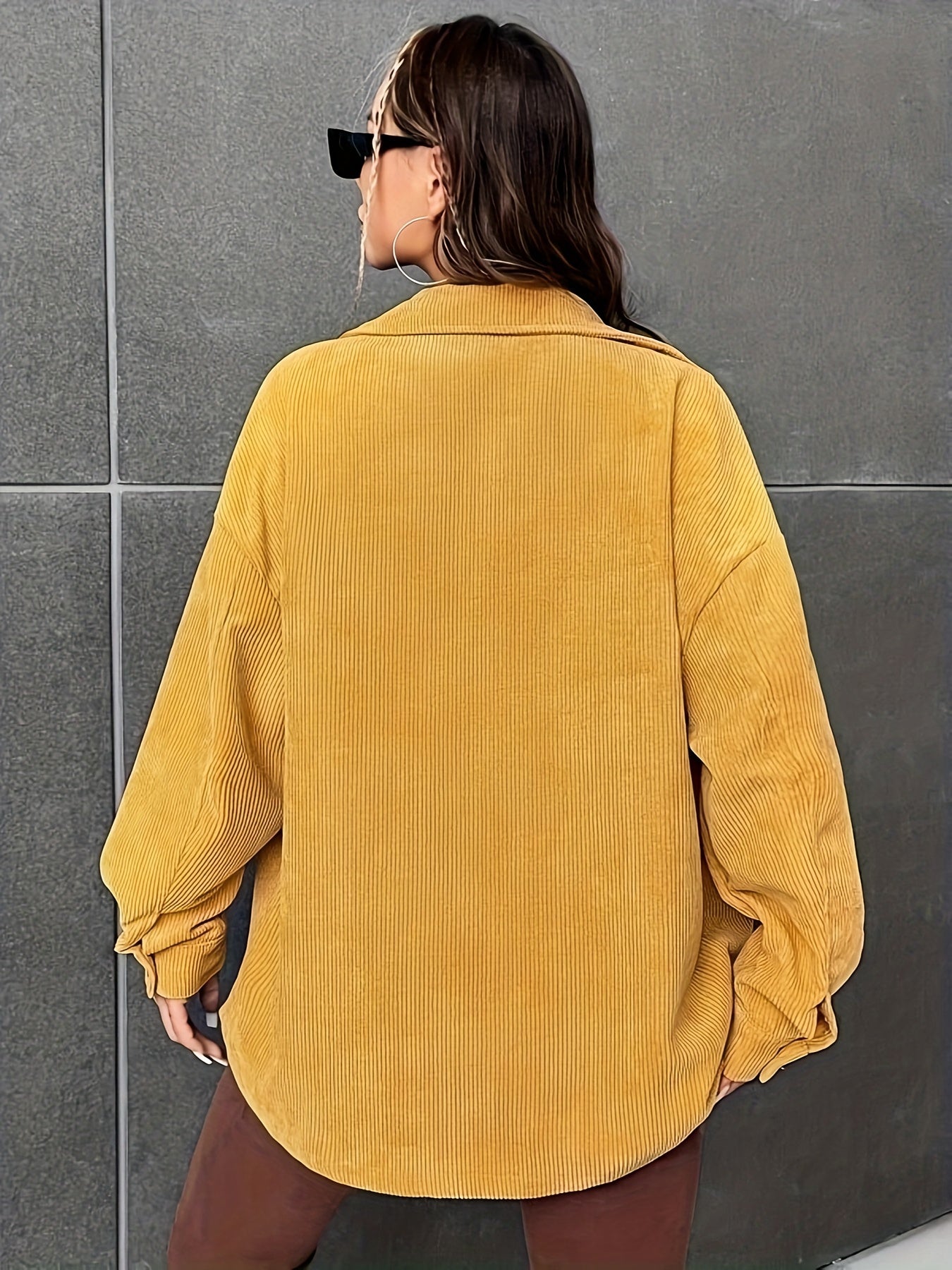 gbolsos Button Front Simple Jacket, Casual Long Sleeve Outerwear With Pockets, Women's Clothing