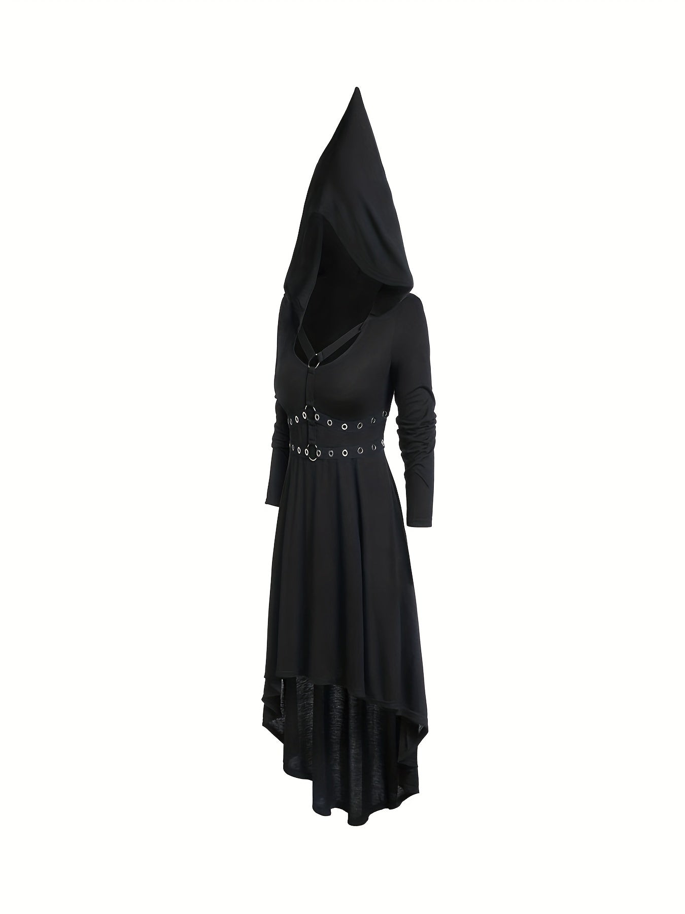 gbolsos Solid Circle Decor Hooded Dress, Vintage Asymmetrical Hem Cosplay Dress For Spring & Fall, Women's Clothing