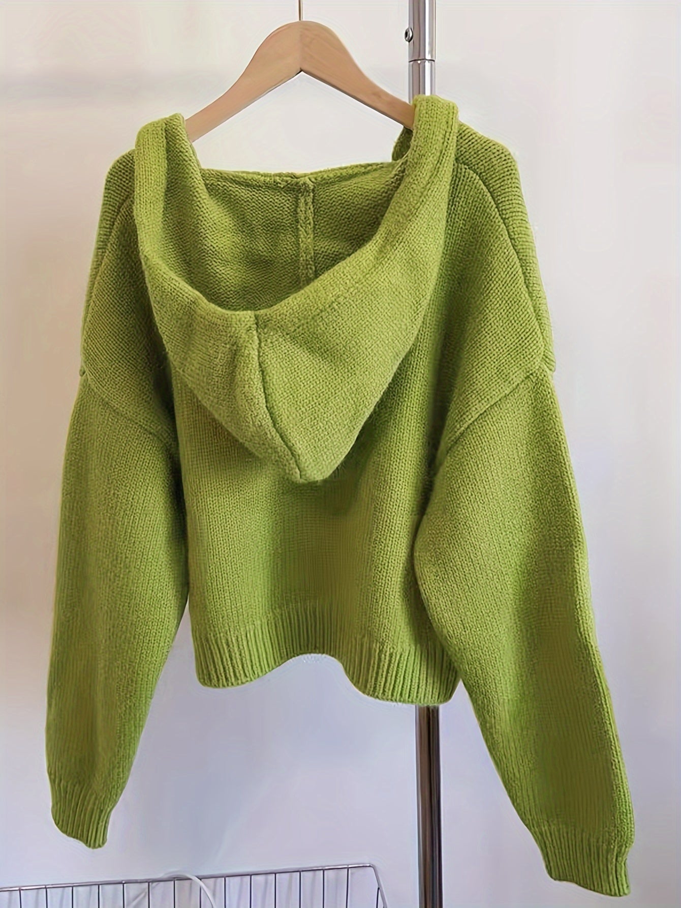 gbolsos Solid Drawstring Hooded Sweater, Casual Long Sleeve Drop Shoulder Loose Sweater, Women's Clothing
